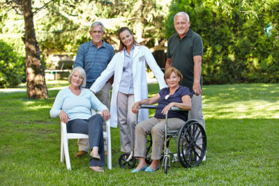 a physician with a group of seniors